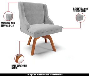 Kit 5 Cadeiras Decorativas Sala de Jantar Base Giratória de Madeira Firenze Suede Cinza/Natural G19 - Gran Belo