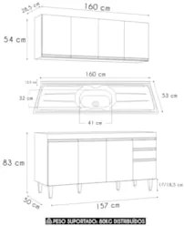 Armário Cozinha e Balcão Com Pia 160cm Arkansas Cinza Claro - Lumil