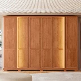 Guarda Roupa Casal Magno 6 Portas de Bater 4 Gavetas e LED MDF Freijo G11 - Gran Belo