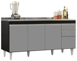 Balcão Gabinete com Pia Inox 160cm Arkansas Preto/Cinza – Lumil