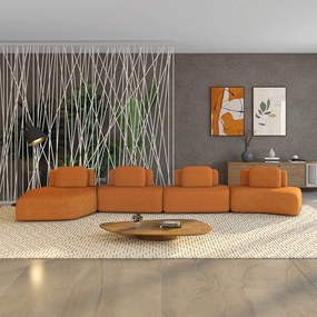 Sofá 4 Lugares Orgânico com Chaise e 3 Módulos Berlim Bouclê Cr K01 - D'Rossi - Caramelo