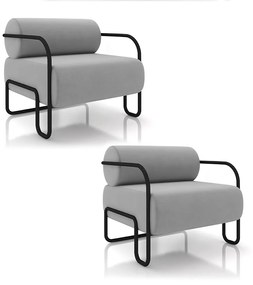 Poltrona Sala de Estar Industrial Preto Kit 2 Ameli Veludo K01 - D'Rossi - Cinza