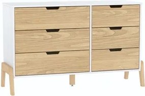 Cômoda 6 Gavetas Veneza em Madeira Branco e Carvalho 119x40x76 cm Marin