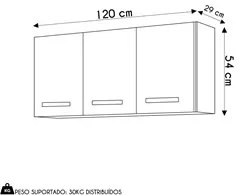 Armário de Cozinha Aéreo 120cm 3 Portas Honduras Cinza - Lumil