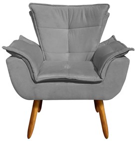 Poltrona e Puff Decorativo Pé Palito de Madeira Opala Suede D03 - D'Rossi - Grafite