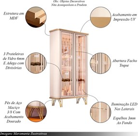 Cristaleira Decorativo Portas de Vidro com LED Texas Off White/Champagne  G26 - Gran belo