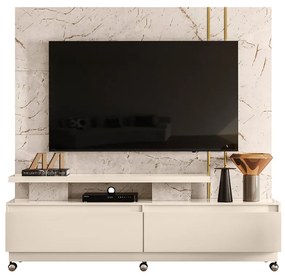 Estante de TV 75 Pol 183cm com Rodízio Sala Belora M20 - D'Rossi - Calacata e Off White