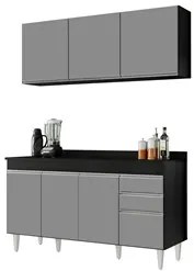 Armário Aéreo Argélia e Balcão Gabinete 150cm Marrocos Preto/Cinza - L