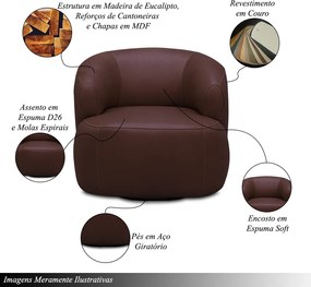 Poltrona Decorativa Verona Sala de Estar Base Giratória em Aço Couro Marrom Chocolate G88 - Gran Belo