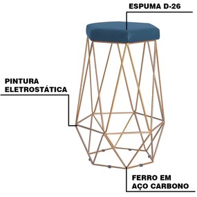 Banqueta Decorativa Rubel Base Gold Suede Azul Marinho G41 - Gran Belo
