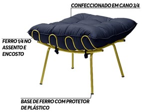 Puff Decorativo Sala de Estar Abel Pés Dourado Veludo Azul G41 - Gran Belo
