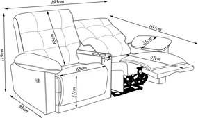 Poltrona Sala de Cinema Reclinável Retrátil Manual 193cm com Porta Copos Visalia Couro Tabaco Manchado G93 - Gran Belo