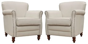 Kit 02 Poltronas Decorativas Sala de Estar Brunei Pés Madeira Couro Off White G58 - Gran Belo