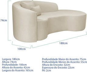 Kit Recamier Curvo Sala de Estar Inglaterra 180cm Lado Direito e Poltrona Orgânica Luxo Amore Bouclé