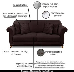 Sofá Decorativo 180cm 2 Lugares com 4 Almofadas Armstrong Suede Café G63 - Gran Belo