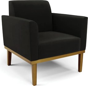 Poltrona Decorativa Isabella Pés Fixo em Madeira Castanho Suede Preto G19 - Gran Belo