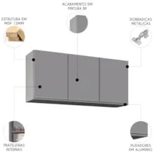 Armário de Cozinha Aéreo 120cm 3 Portas Virgínia Cinza      - Lumil