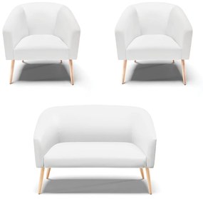 Namoradeira e 2 Poltronas Pé Palito Natural Stella Sintético D03 - D'Rossi - Branco