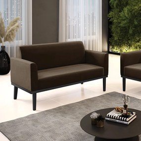 Sofá Namoradeira Base de Madeira Fixa Preto Marisa Suede  D03 - D'Rossi - Marrom