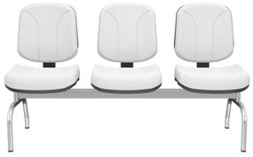 Longarina Riade Diretor 3 Lugares Assento e Encosto Cor Branco Base Metal Cromado - 68256 Sun House