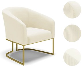 Poltrona Decorativa Industrial Dourado Stella Cotelê Ext/Veludo D03 - D'Rossi - Off White