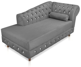 Divã Chesterfield 165 cm Capitonado com Strass Suede D'Rossi - Grafite