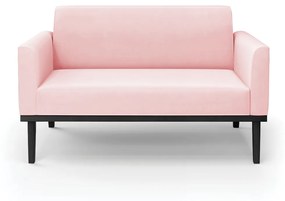Sofá Namoradeira Base de Madeira Fixa Preto Marisa Suede  D03 - D'Rossi - Rosa Bebê
