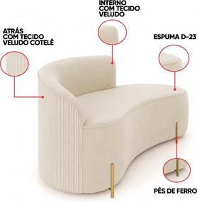 Sofá 2 Lugares Orgânico 160cm Pé Dourado Morgan Veludo/Cotelê - Bege
