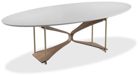 Mesa de Jantar Heivin Oval Tampo com Vidro Pintado Base com Laminado Melamínico Detalhe em Aço Carbono