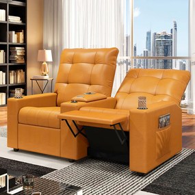 Poltrona do Papai Reclinável Sala de Cinema Movie 2 Lugares Manual Baú USB PU Whisky G23