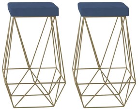 Kit 2 Banqueta Decorativa Kathy Base Gold Suede Azul Marinho G41 - Gran Belo