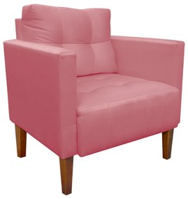 Kit 1 Sofá Namoradeira e 2 Poltronas Livia Suede Rosê Pés Chanfrado Castanho - D'Rossi