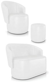 Sofá Namoradeira com Poltrona e Puff Orgânico Sala Malu Sintético PU M11 - D'Rossi - Branco