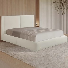 Cama com Cabeceira Elva King Base no Chão Veludo Luxo Off White G92 - Gran Belo