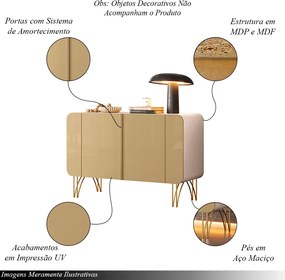 Conjunto Buffets Bambino/Virginia Sala de Estar MDP/MDF Pés Aço Off White/Champagne G26 - Gran Belo