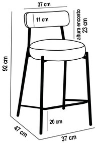 Banqueta de Cozinha Baixa com encosto Industrial em aço kit 2 Londres PU D03 - D'Rossi - Verde