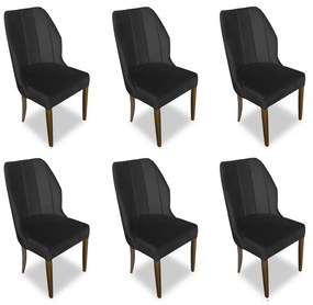 Kit 6 Cadeiras De Jantar Safira Suede Preto