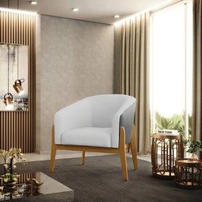 Poltrona Decorativa Base de Madeira Stella Preto/Linho Cinza D03 - D'Rossi