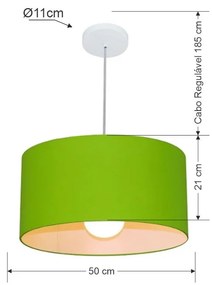 Lustre Pendente Cilíndrico MD-4052 Cúpula em Tecido 50x21cm Verde Limão - Bivolt