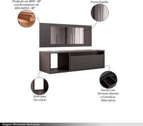Penteadeira Camarim Gênesis com Nicho Decorativo e Gaveta Preto G96 - Gran Belo