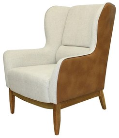 Poltrona Milena Composê Linho Bege A-184 Corano Camel C-02 Base de Madeira D07 - D'Rossi