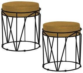 Kit 2 Puffs Decorativo Sala de Estar Base Preto Chloe Suede Mostarda G41 - Gran Belo