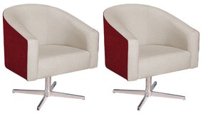 Kit 02 Poltronas Luiza Base Giratória de Metal Factor Vermelho e Linho - ADJ Decor