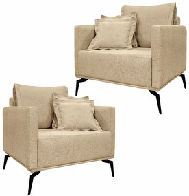 Kit 2 Poltronas Decorativas Pés em Aço Stagno Linho Bege G63 - Gran Belo