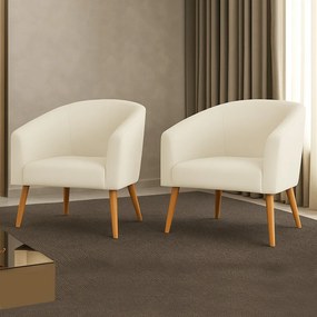 Poltrona Decorativa Pé Palito Castanho Kit 2 Stella Cotelê Int/Veludo D03 - D'Rossi - Off White