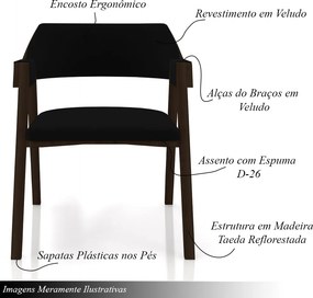 Kit 6 Cadeiras Sala de Jantar e Jogos Carteados Madeira Maciça Poker Veludo Preto/Capuccino G42 - Gran Belo