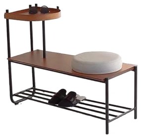 Banco Madison Assento Redondo Estofado com Mesa Lateral e Sapateira Estrutura Laminada Base em Metal