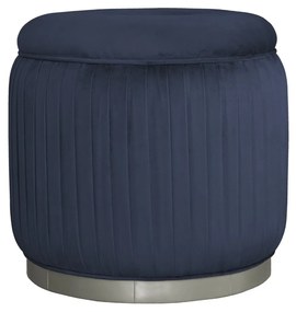 Puff Redondo Drapeado Estofado Nuni - Fendi Lumière - Tecido Veludo Azul Safira Kleiner