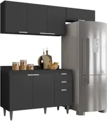Armário de Cozinha Com Tampo CP03 190cm Pérola Preto Z34      - Mpozen