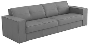 Sofá 3 Lugares Sala de Estar Pés Madeira Laus 242 cm Couro Cinza G43 - Gran Belo
